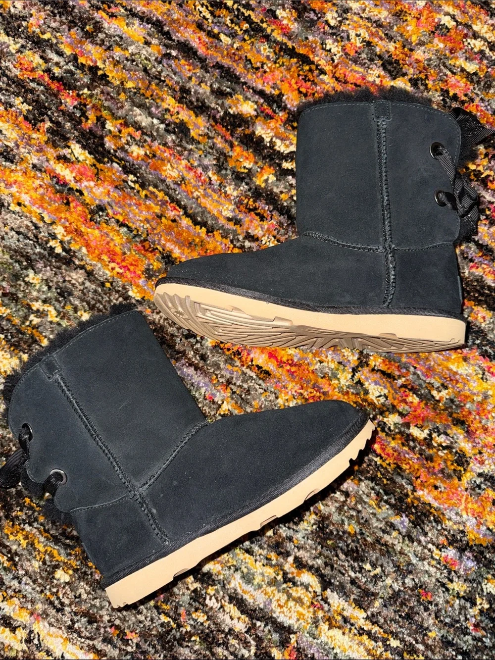 UGG NEW Kids’s Black Suede Fur-Lined Winter Boots 4